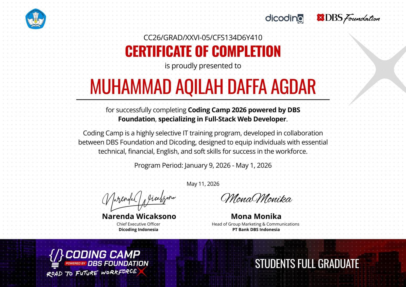 Coding Camp 2026 powered by DBS Foundation — Full-Stack Web Developer